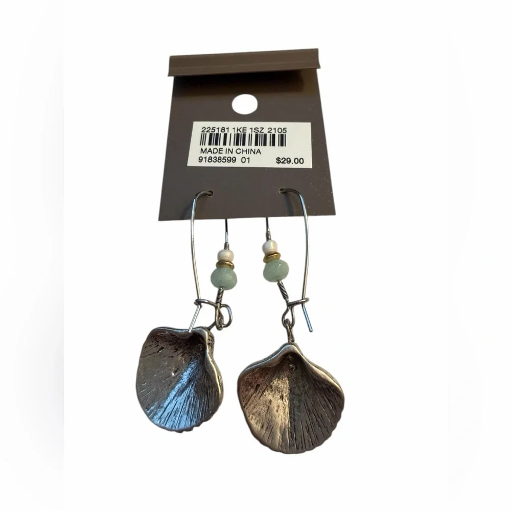 J. Jill Silver Shell Earrings with Green and Cream Accents